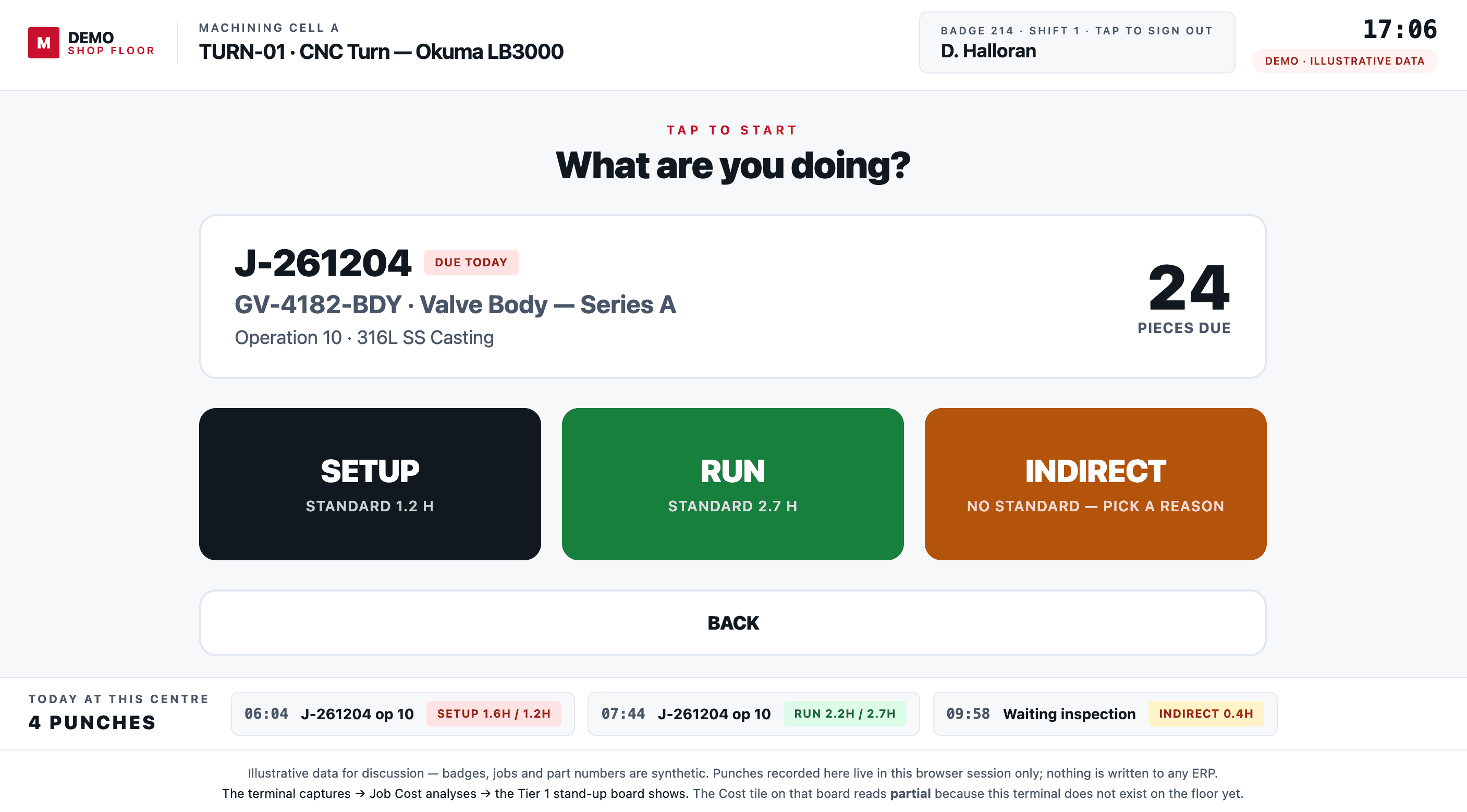 Operator terminal app for logging and tracking jobs against ERP and MES data